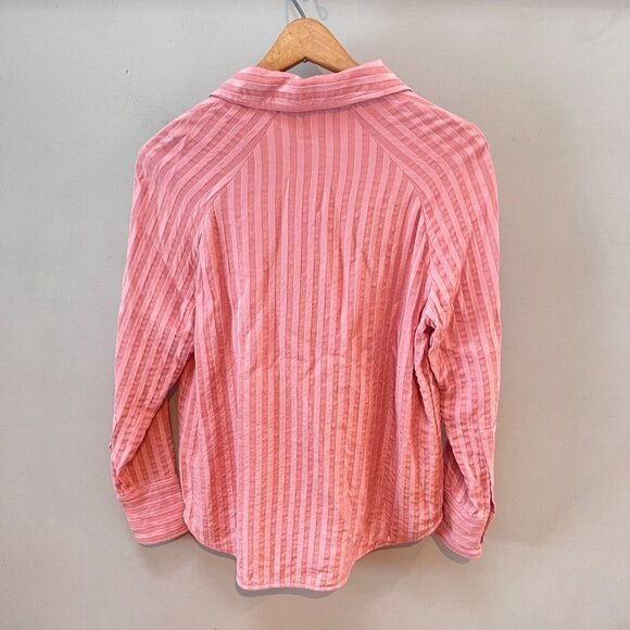Everlane The City Stripe Rose Pink Button Up Raglan Blouse Size 2 Coral Pink - Picture 4 of 5